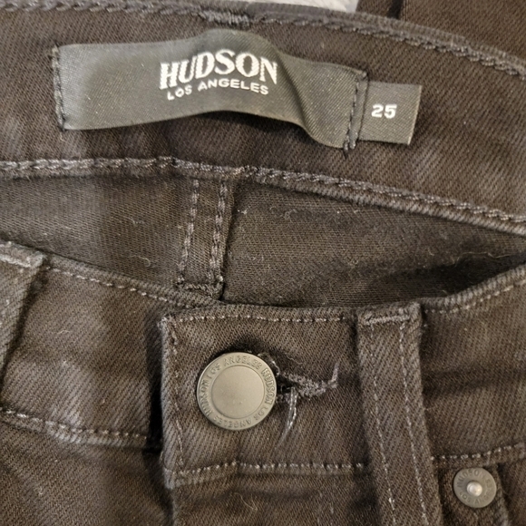 Hudson Holly High Rise Black Skinny Ankle Jeans Raw Hem Tuxedo Stripe Size 25 - Picture 13 of 17